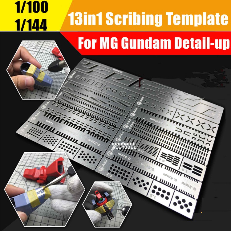 Stainless 13in1 Auxiliary Stencil Templates For 1/100 1/144 MG Gundam Detail-up