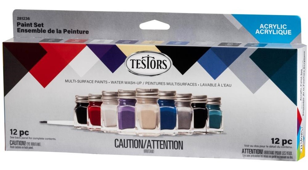 Testors Acrylic Paint Set 9 Paints, 3 Brushes Non Toxic – Auto Truck