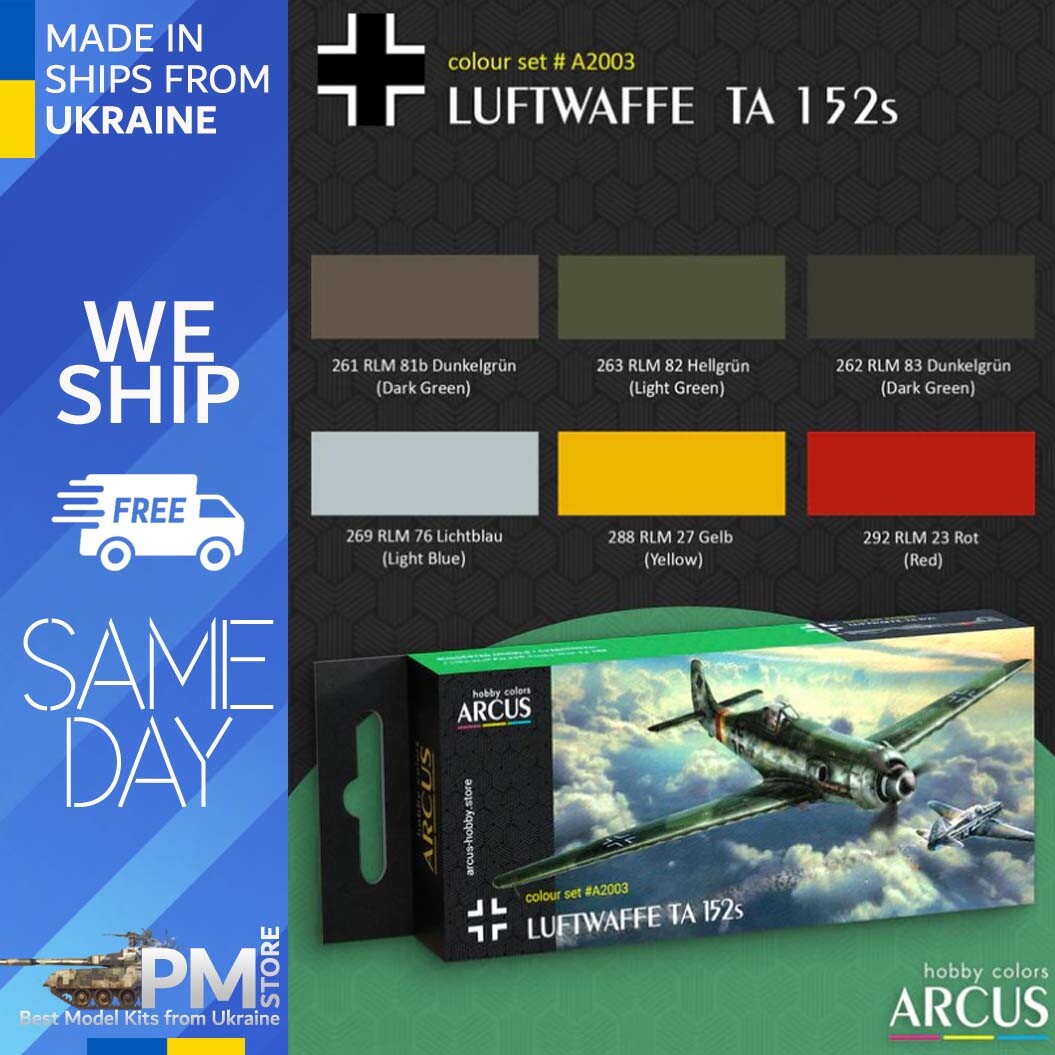 Arcus A2003 Acrylic paints set Luftwaffe Ta 152s 6 colors in set 10ml