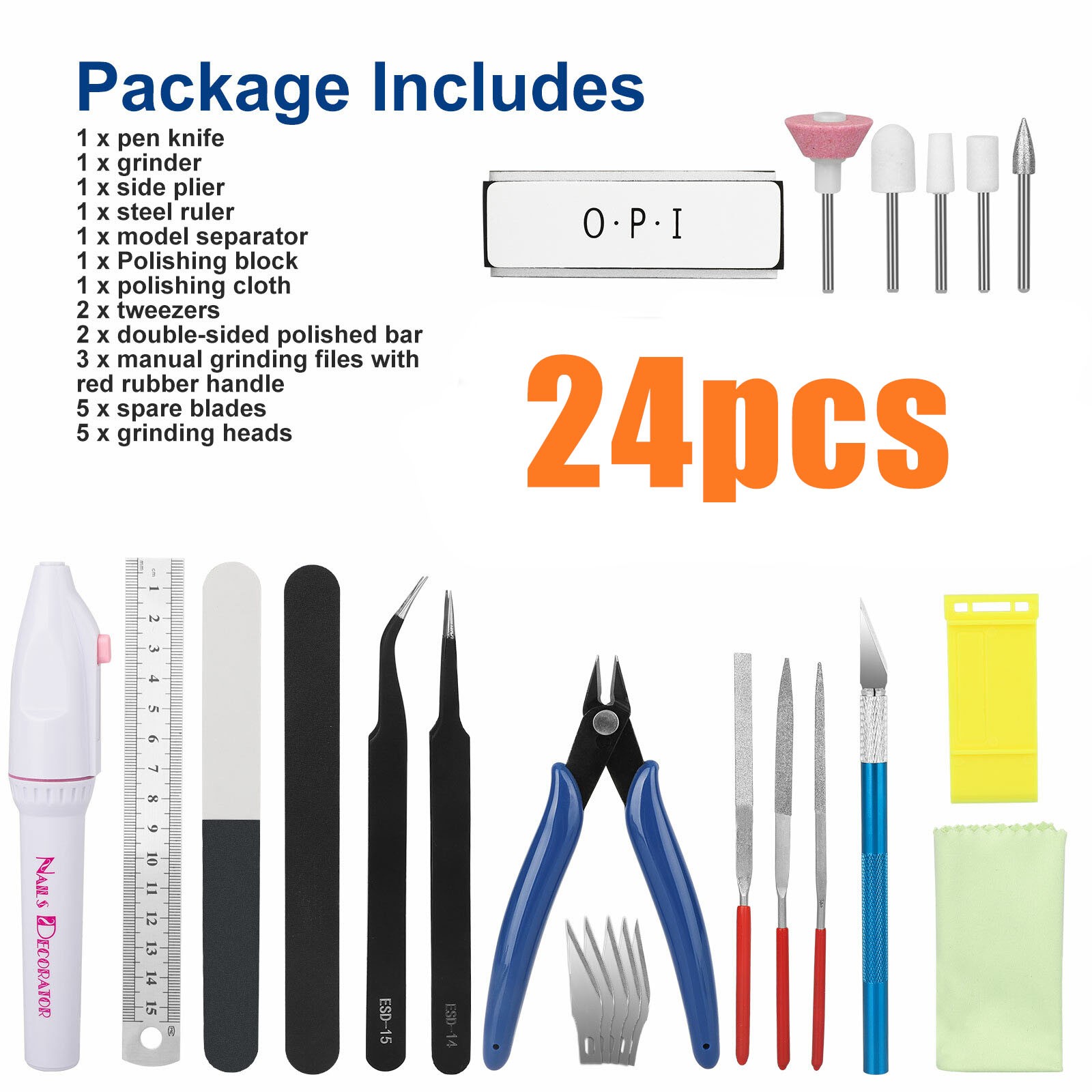 24pcs Basic Modeler Tool Set, Craft Car Model Assembling Building Kit for Gundam