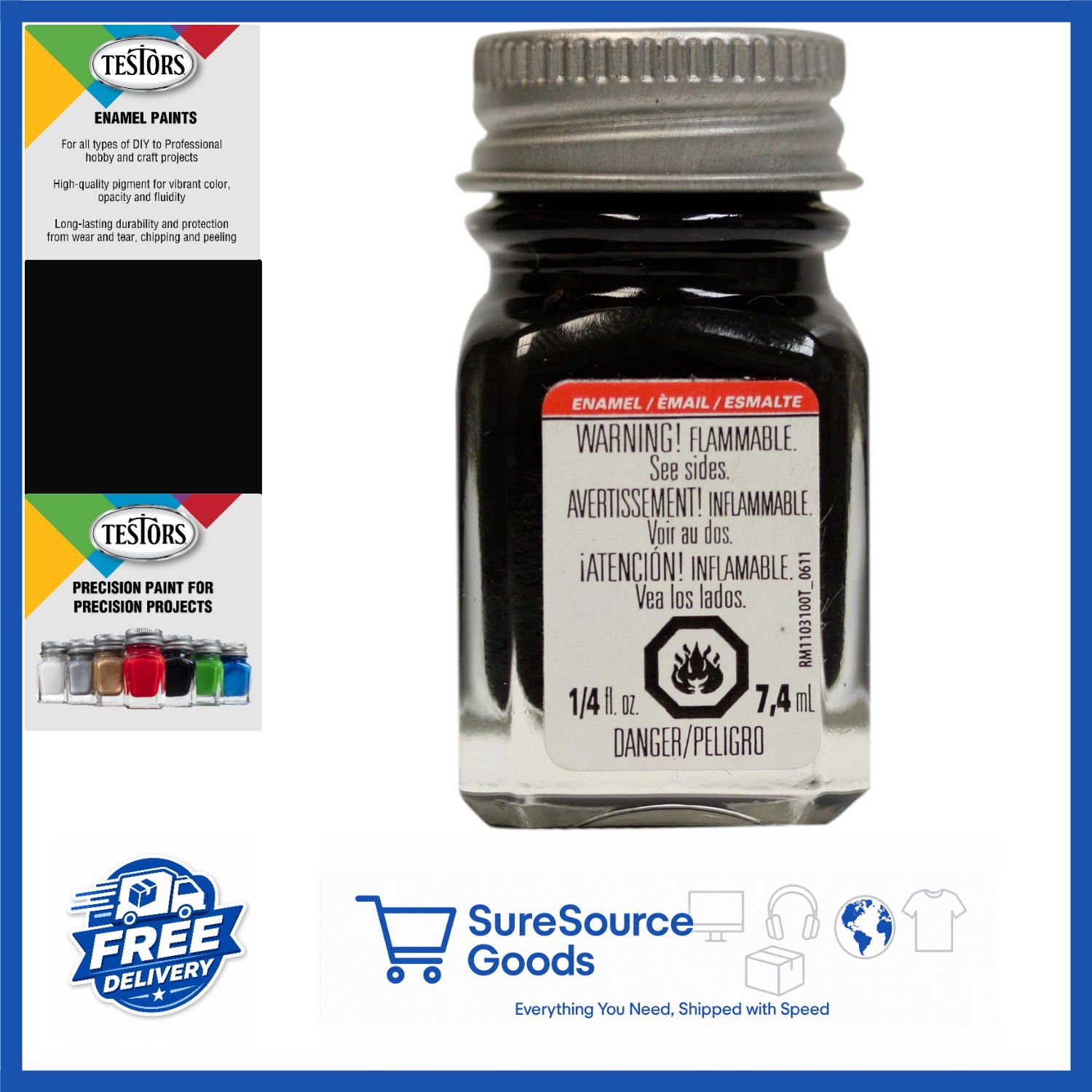 0.25 Oz Enamel Paint Flat Black Fast-Drying for Multi-Surface Use