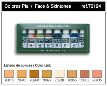 Vallejo Paint 70124 Face & Skin Tones Model Color Set – 17 ml. Bottle (Set of 8)