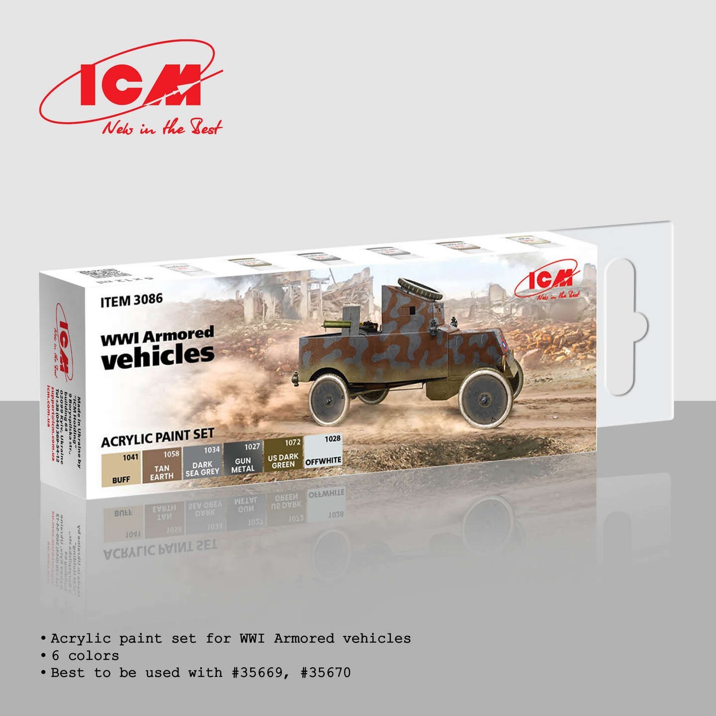 ICM 3086 – Acrylic paint set for WWI Armored vehicles