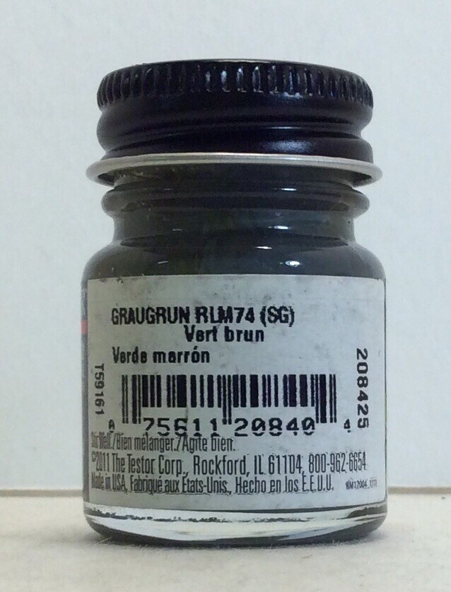 Testors 2084 Graugrun RLM74 Semi Gloss Enamel 1/2 oz Bottle
