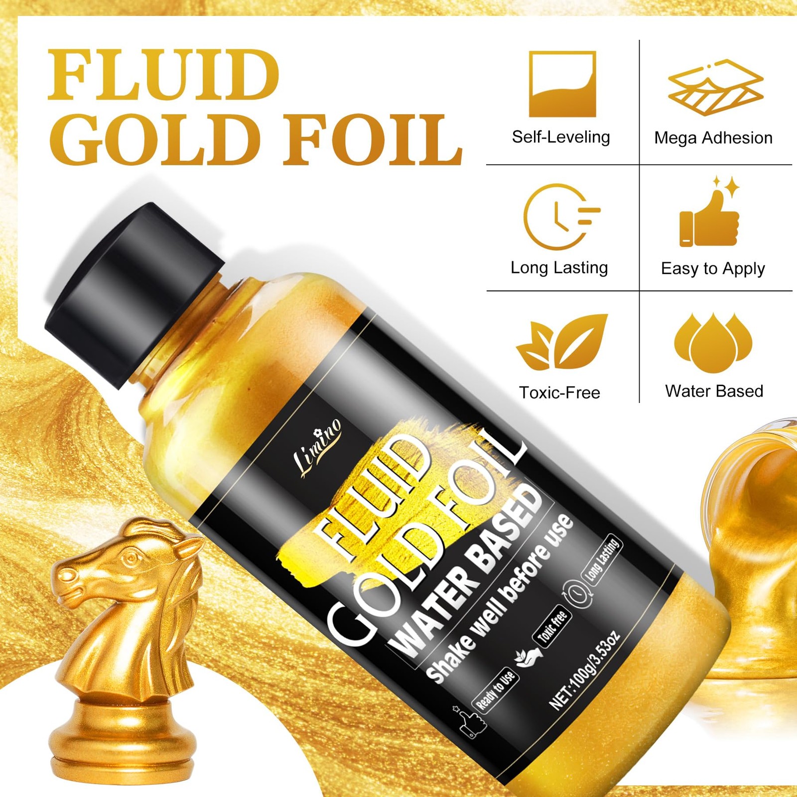 Metallic Gold Paint – 3.5oz Water Based Gold Leaf Paint and 3.5oz Varnish, Ul…