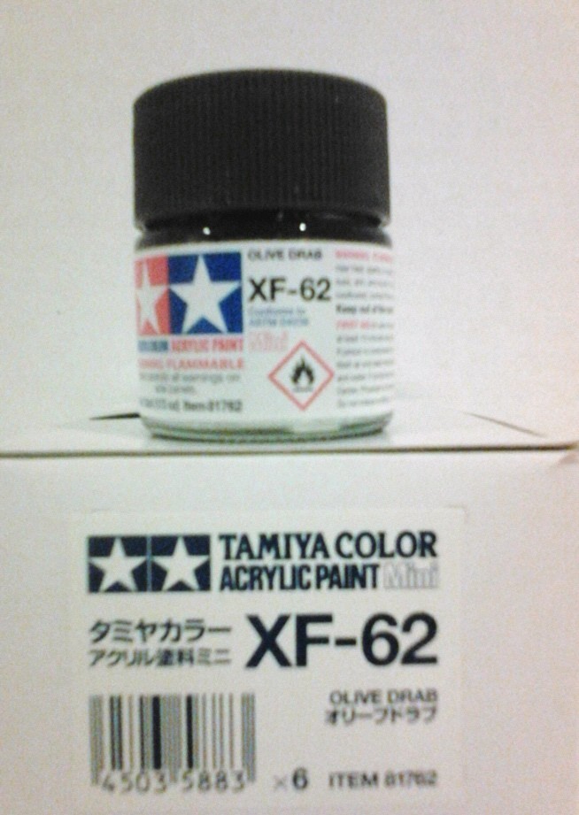 Tamiya acrylic paint XF-62 Olive Drab. 10ml Mini.