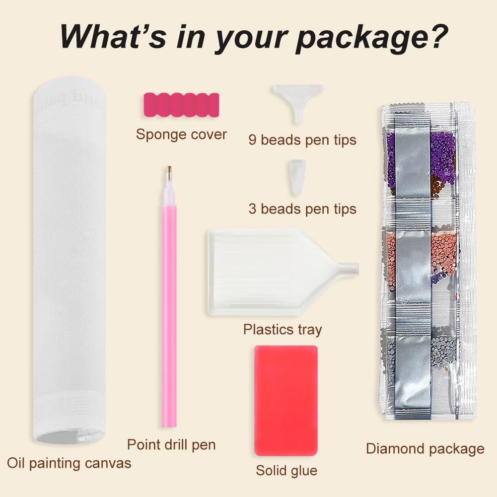 Rose Diamond Painting Kits for Adults, 5D Full Drill Round Diamond Art Kits, DIY