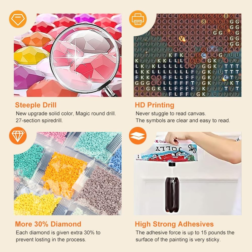 Rose Diamond Painting Kits for Adults, 5D Full Drill Round Diamond Art Kits, DIY
