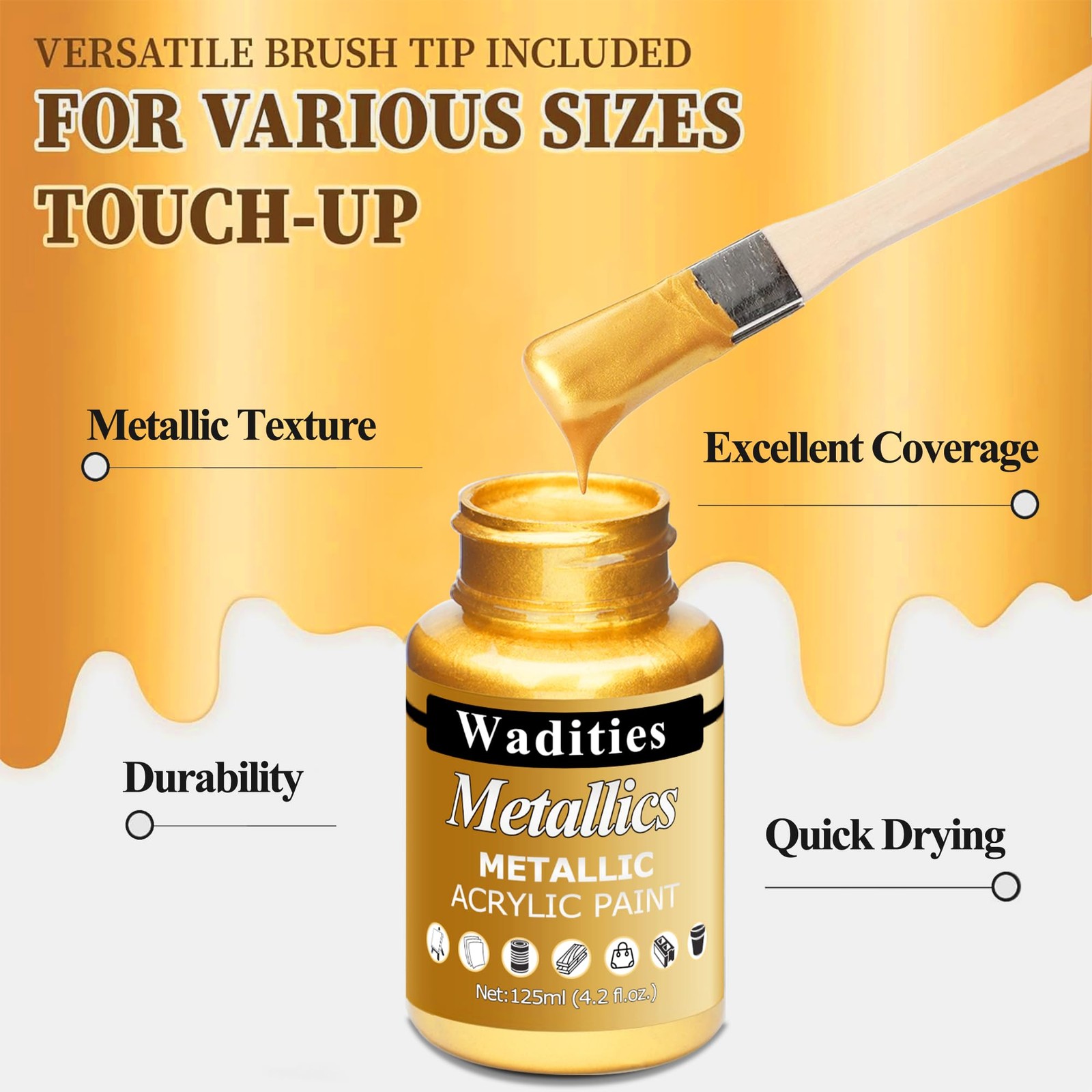 Acrylic Paint Metallic Gold, 250ml Gold Leaf Paint for Art Painting, Id