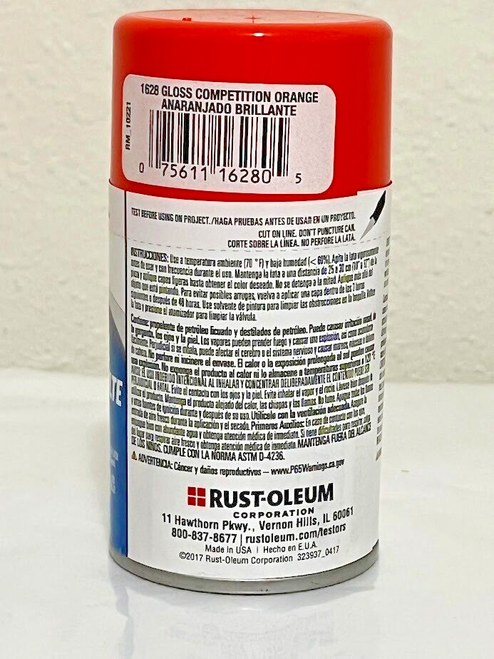 Testors Spray Paint ~ Gloss Competition Orange 1628 ~ Gloss Enamel 3oz Hobby