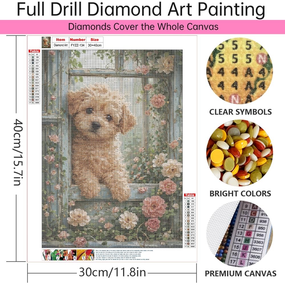 5D Diamond Painting Kit for Adults,12×16 Inch Full Drill Cute Puppy Diamond Art