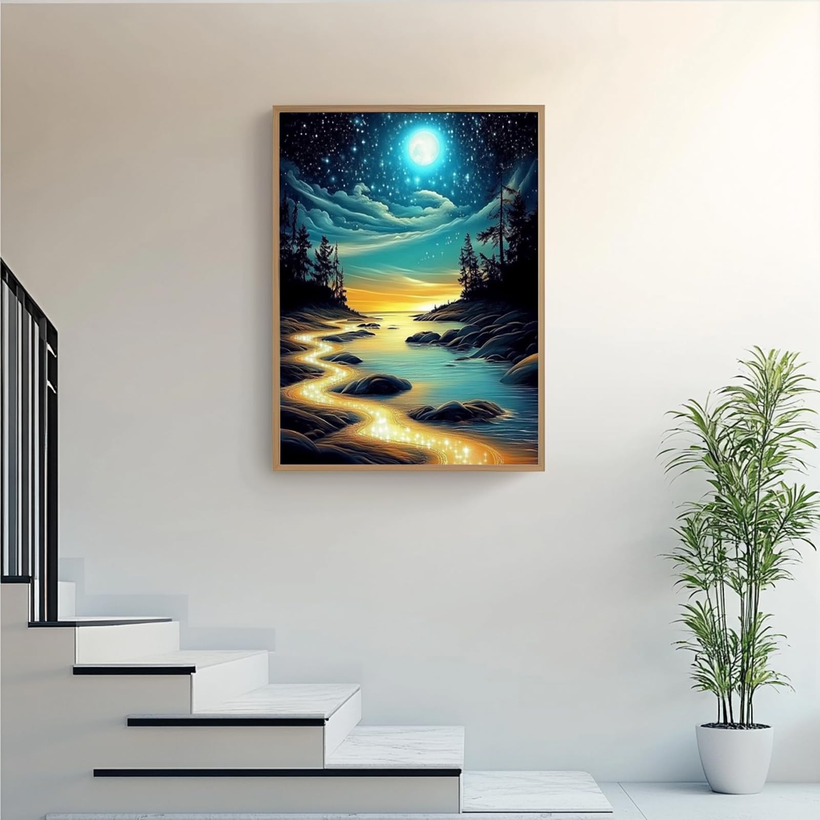 Moon Beach Diamond,Art Kit for Adults,5D Full,Drill Round Diamond Dot Painting f