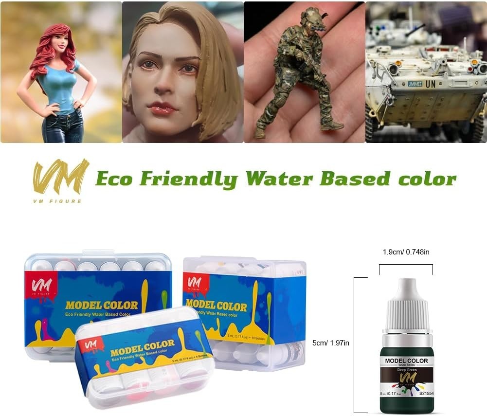 Eco-Friendly Water-Based Pigments Military Model Paint Set – 16 x 5ml Acrylic Co