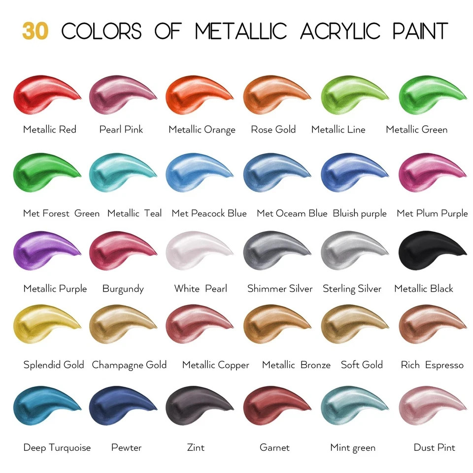 Metallic Acrylic Paint Set of Premium 30 Colors, Professional Grade Metallic …