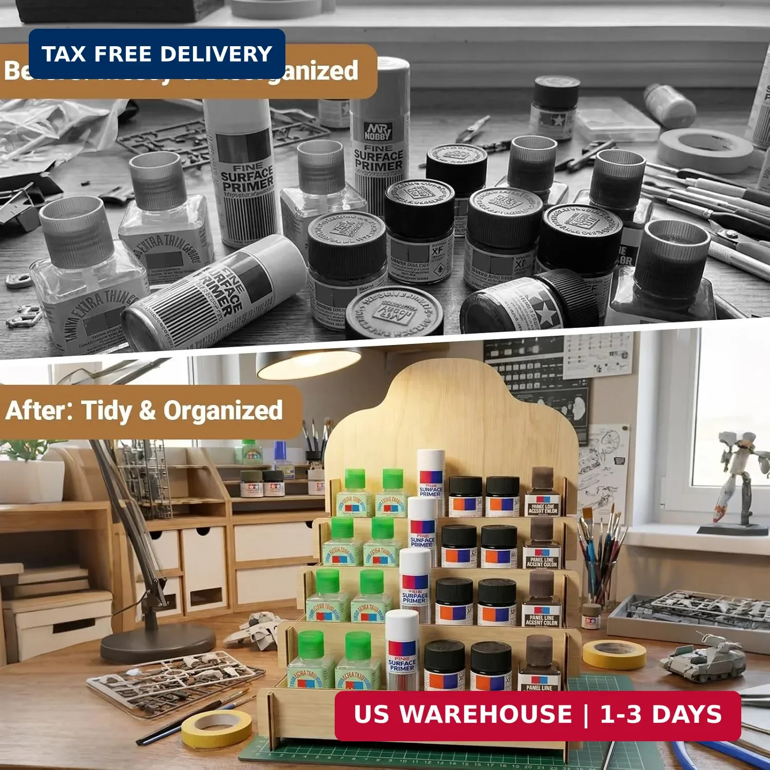 Paint Stand Compatible with Tamiya-4 Tier Wooden Paint Stand Rack,Model Kit Tool