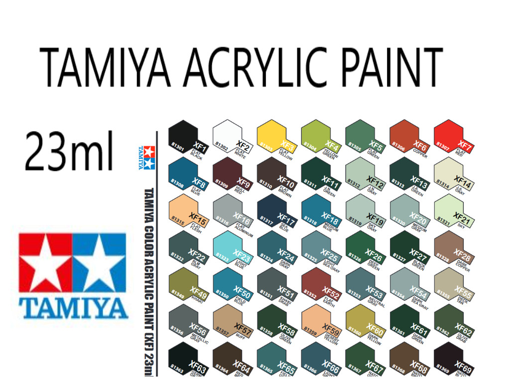 Tamiya XF Series Acrylic Paint (Flat) 23ml Bottles
