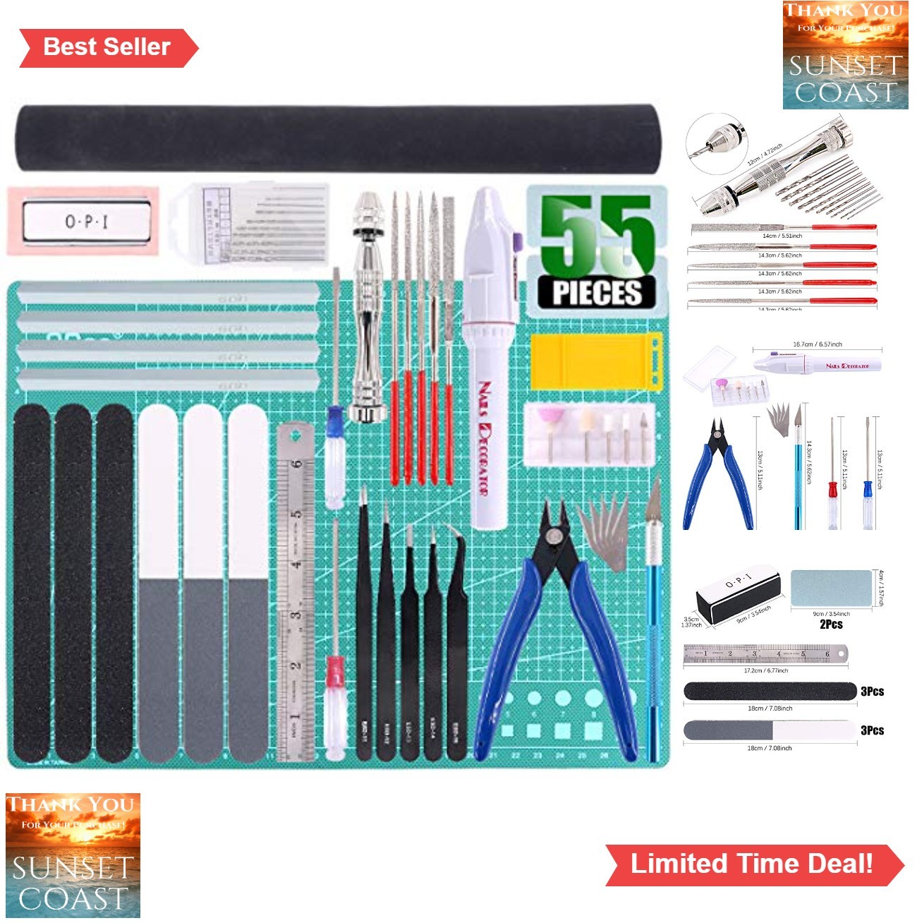 Hobby Tool Set 55 Piece Modeler Building Kit Grinding Machine Tweezers Files