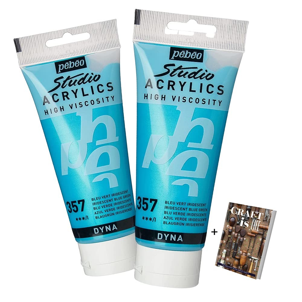 Pebeo Studio Acrylics – 2 Pack 100ml Iridescent Blue Green Acrylic Paint