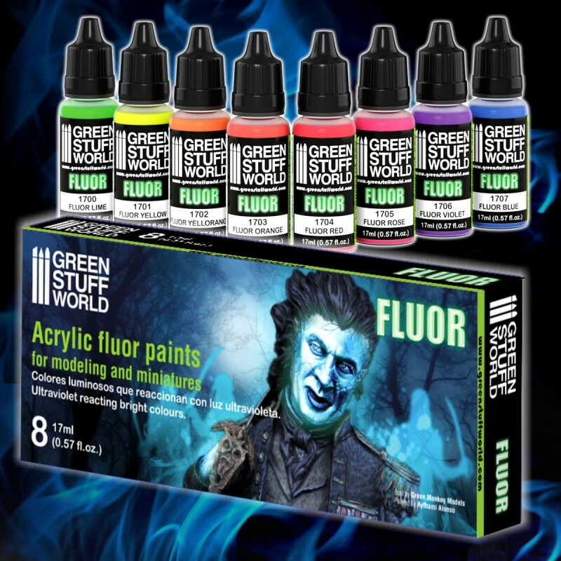 Green Stuff World Fluor Fluorescent Neon UV Model Paint Set – 8 Paints
