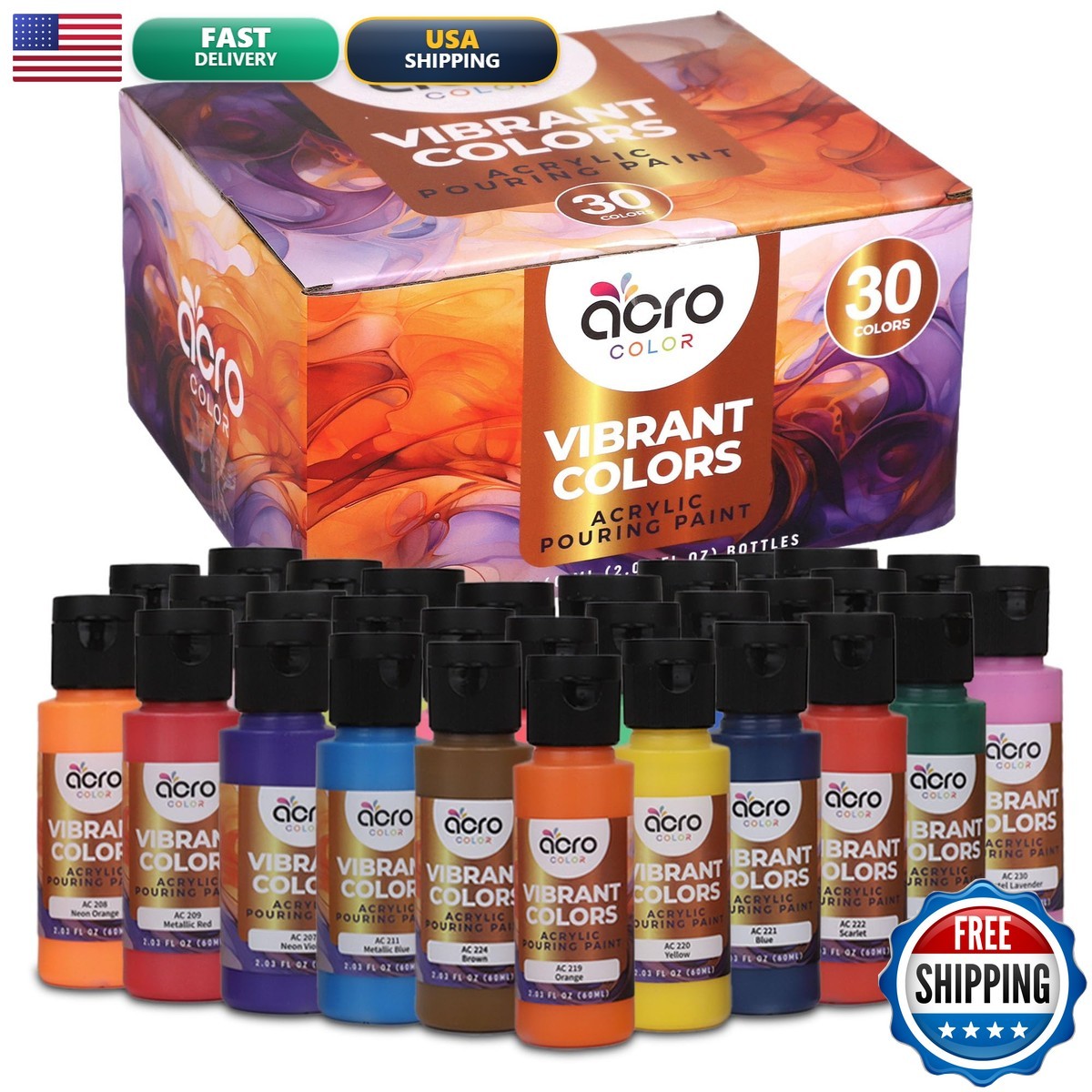 Acro Color Acrylic Pouring Paint Set – 30 Basic – 2 Ounce Bottles AC-5226