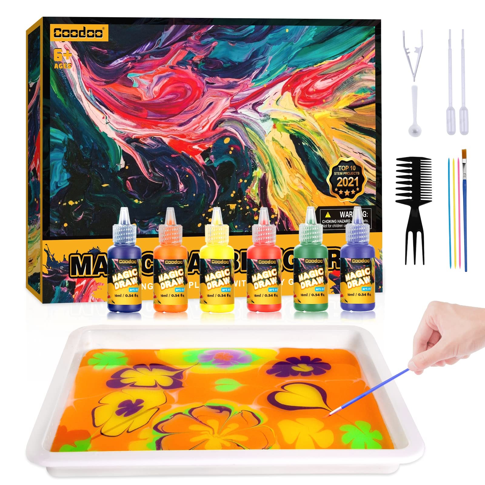 Water Marbling Paint for Kids – Arts and Crafts Girls Boys A5, Multicolor