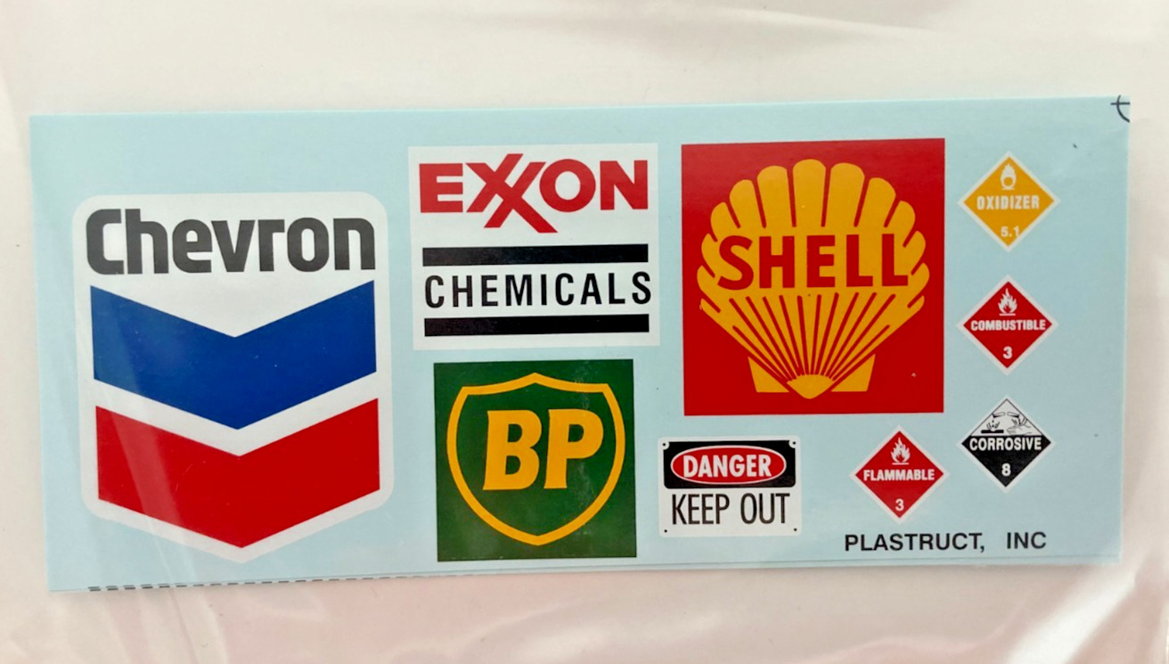 PLASTRUCT #96051, OIL COMPANY DECALS SHEET – SEALED PACKAGE OF 2 SHEETS, O SCALE