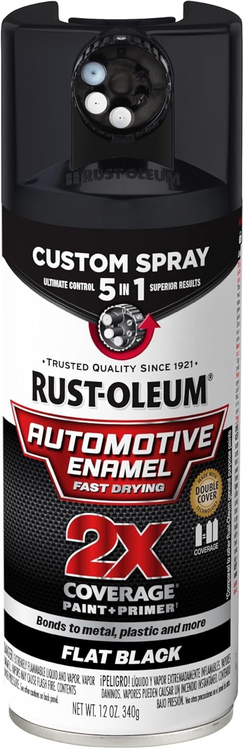 Rust-Oleum 2X Automotive Enamel 5-in-1 Spray Paint 12oz Flat Black Custom Finish