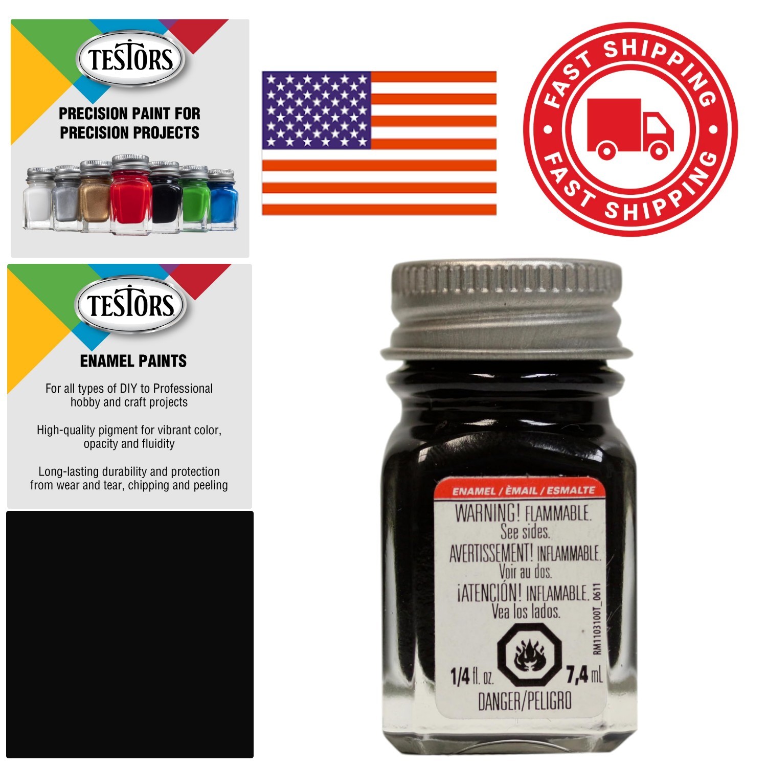 Crafts Enamel Paint 0.25 Oz Flat Black Fast Drying Liquid for Interior Exterior