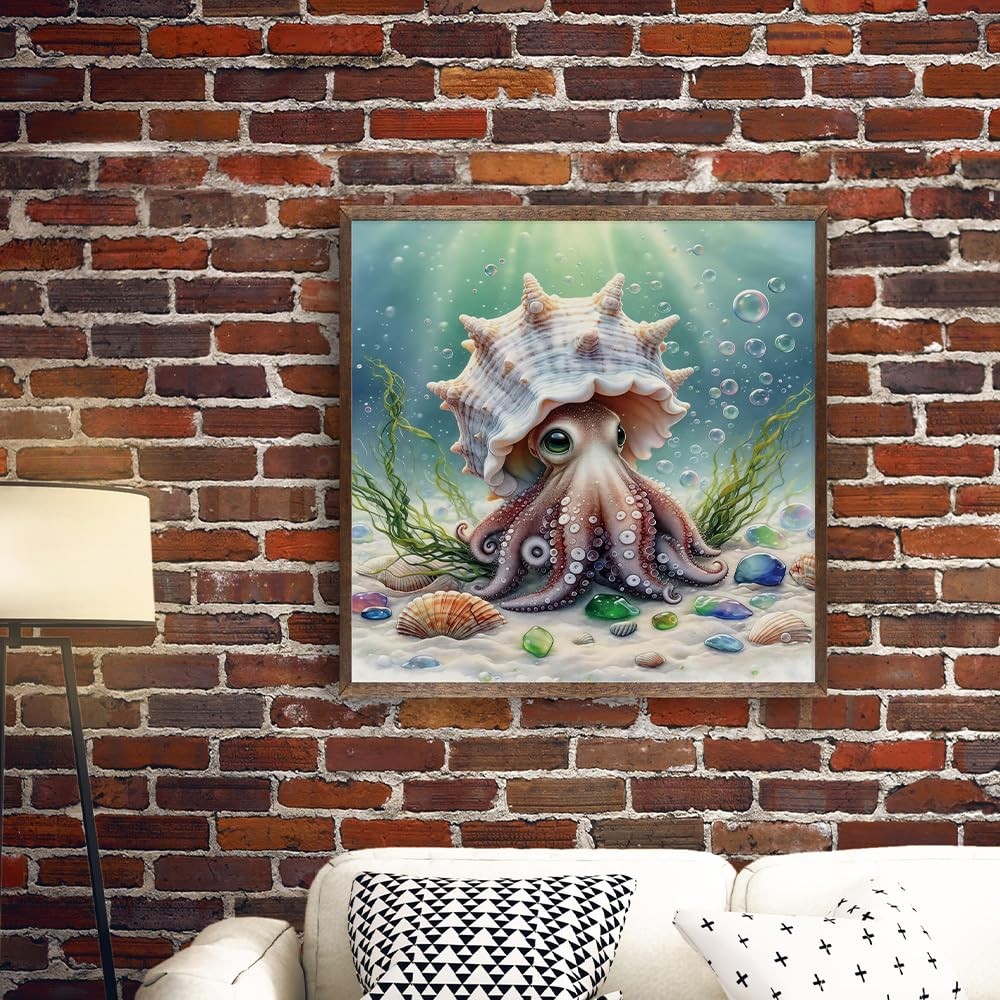 5D Diamond Painting Kit for Adults 14×14 Inch Cute Octopus with Seashell Underwa