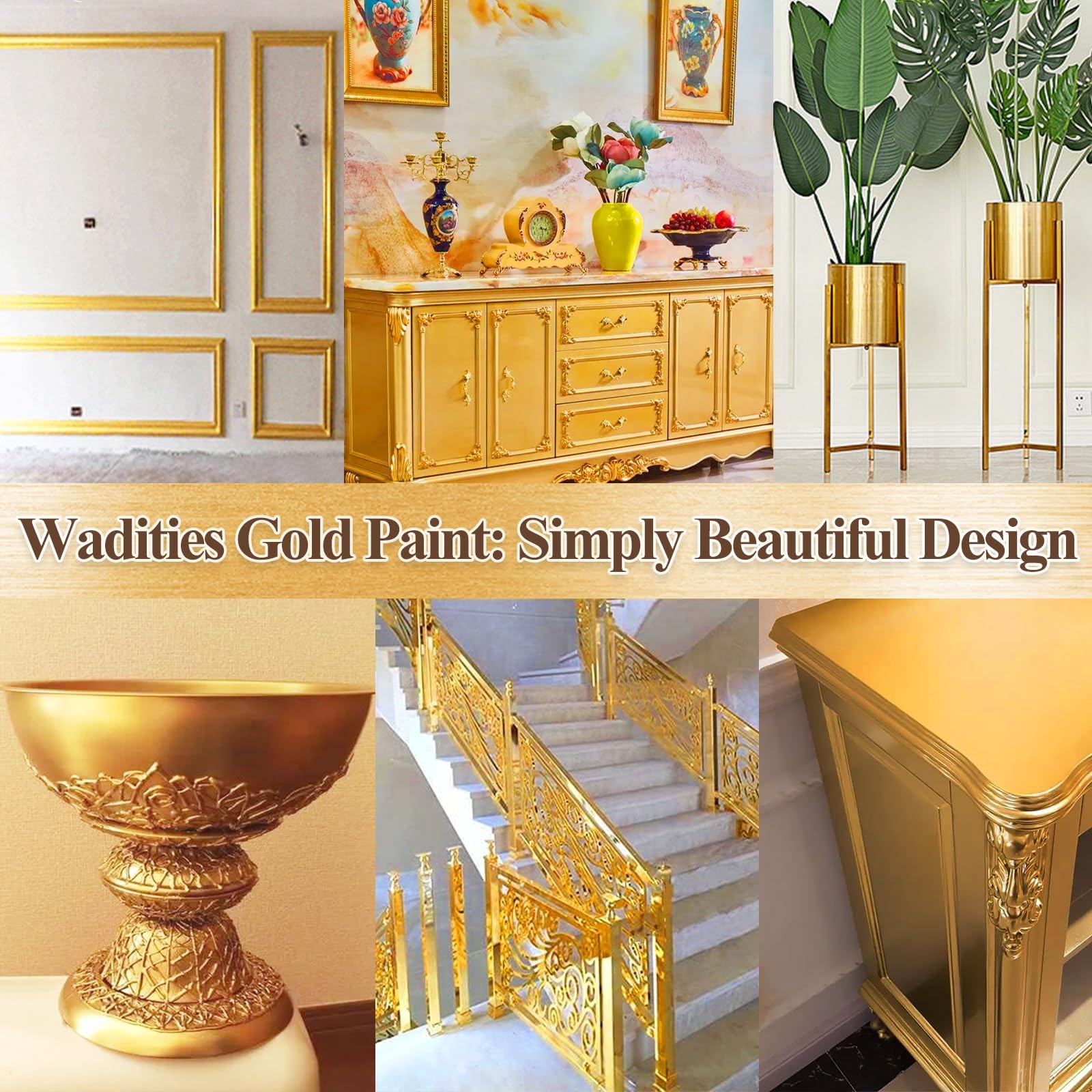 Acrylic Paint Metallic Gold, 250ml Gold Leaf Paint for Art Painting, Id