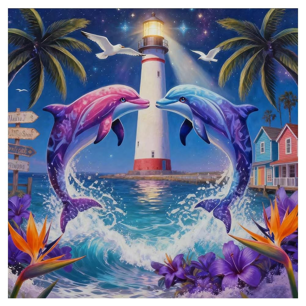 hill froeistung Colorful Dolphins Diamond Painting Kits 12×12 inches, HF-A202