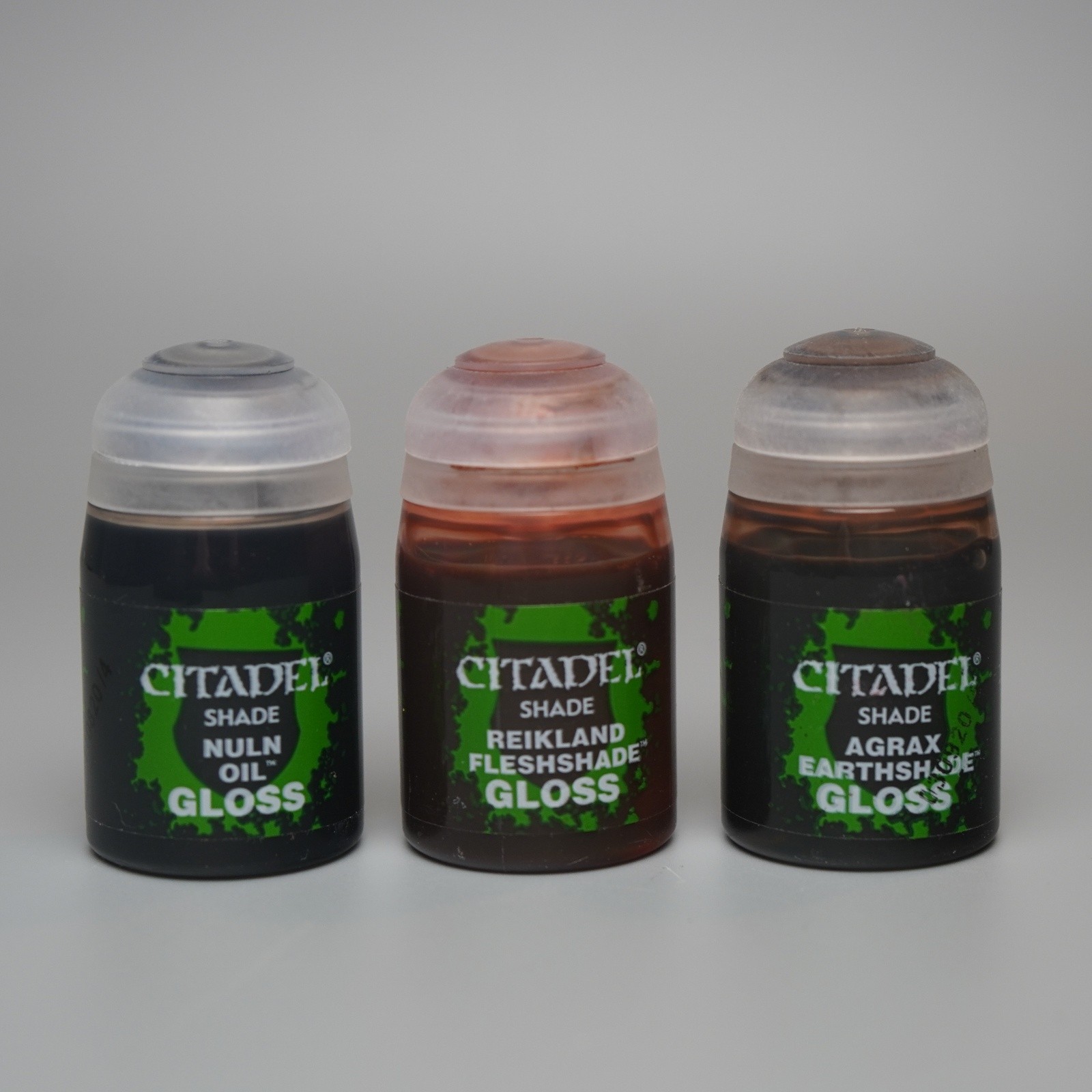 Lot of 3 Gloss Citadel Shade Nuln Oil Reikland Fleshshade Agrax Earthshade