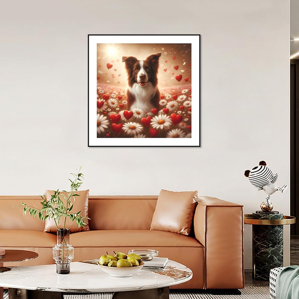 Diamond Painting Kits for Adults Dog, Flower 5D Full Drill Diamond Art Kits forr