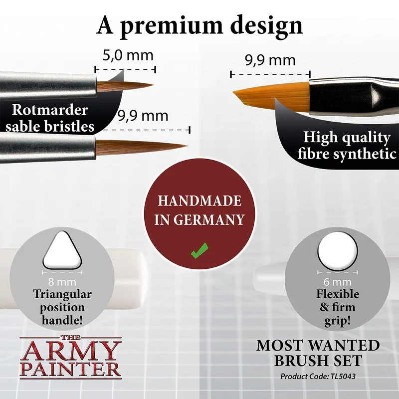 The Army Painter Most Wanted Brush Set 3-Piece Miniature Painting Brushes