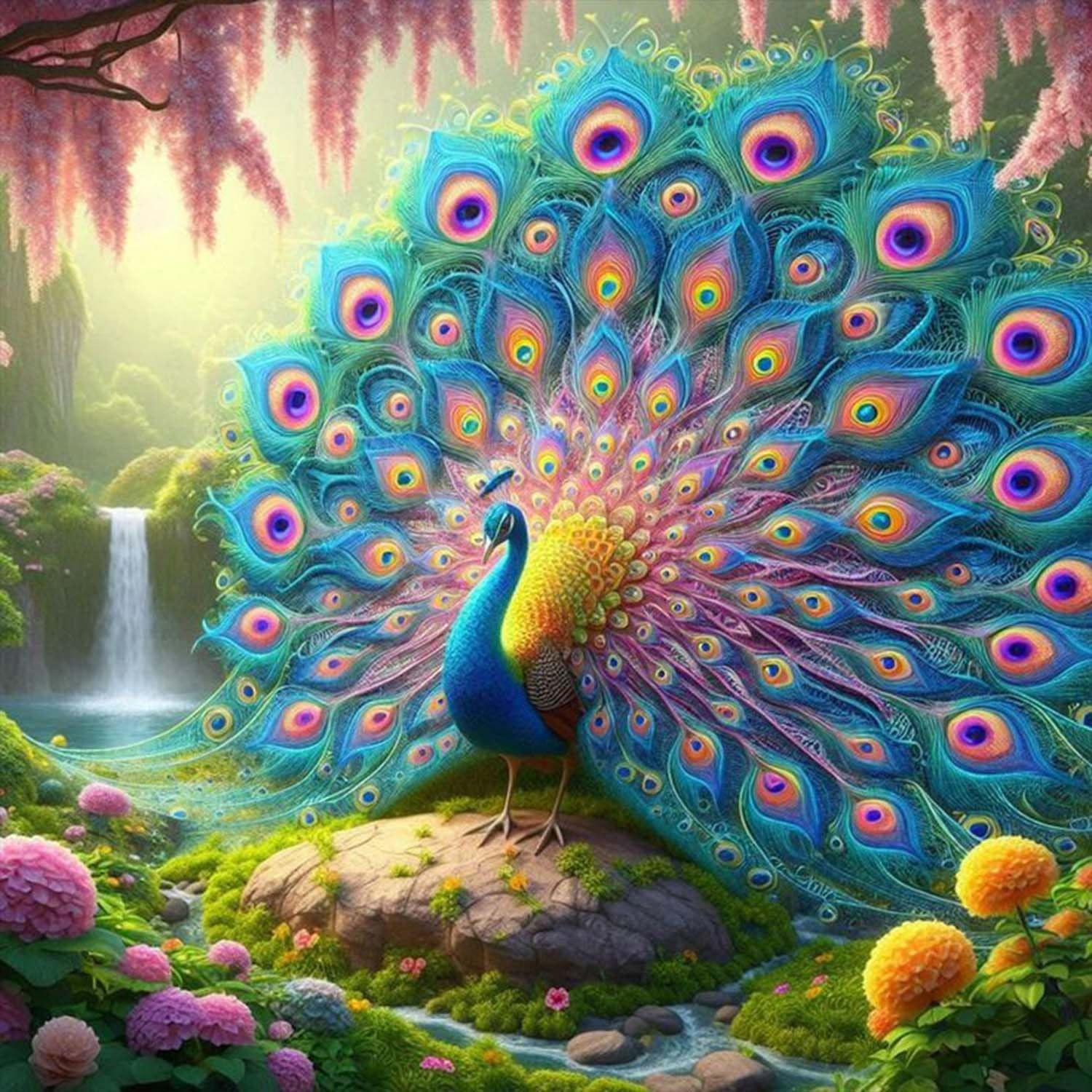 Diamond Painting Kits for Adults, Peacock Round Gem Art Kits for Beginner, 5D DI