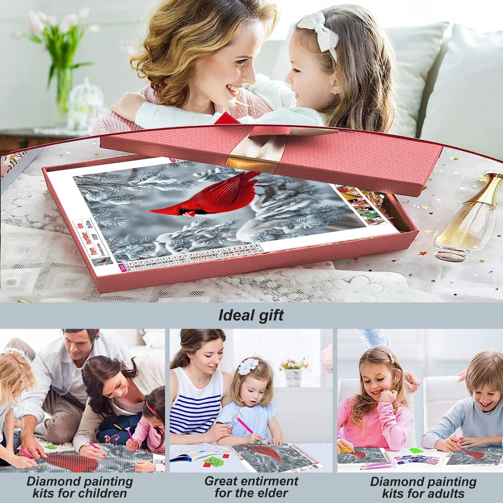 Stalente Diamond Painting Kits for Adults, Cardinal 30cm x 30cm, White, Red