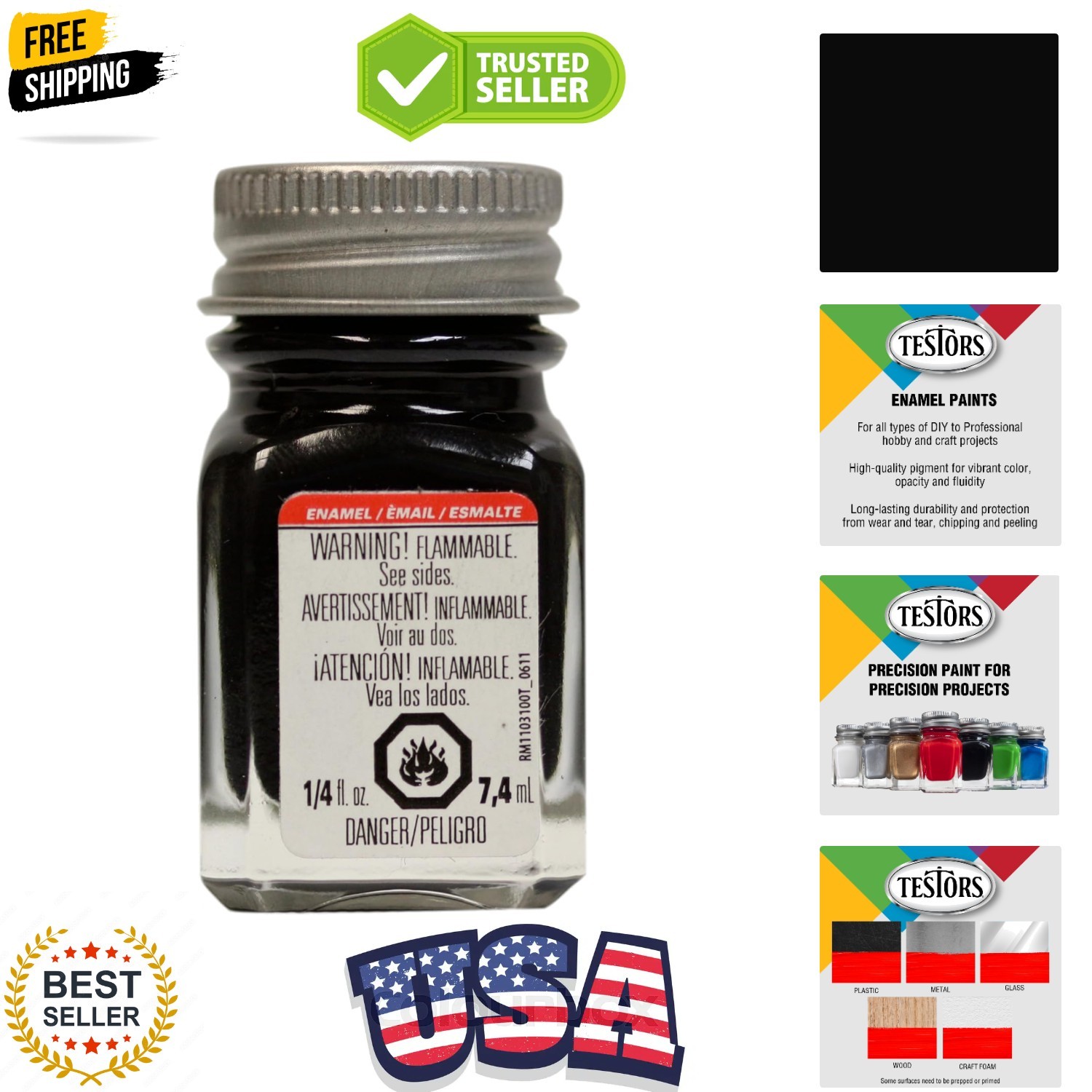 Enamel Paint, 0.25 Oz, Flat Black