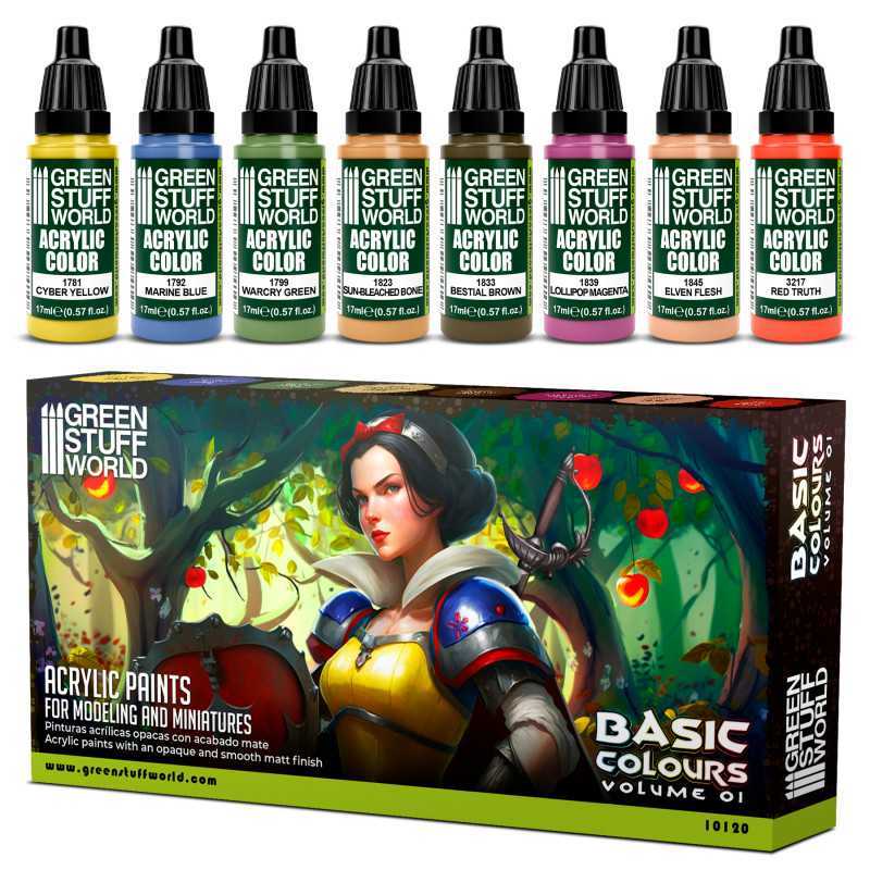 Green Stuff World 10120 Acrylic STARTER KIT – Basic Colors vol.1 [PAINT SET]