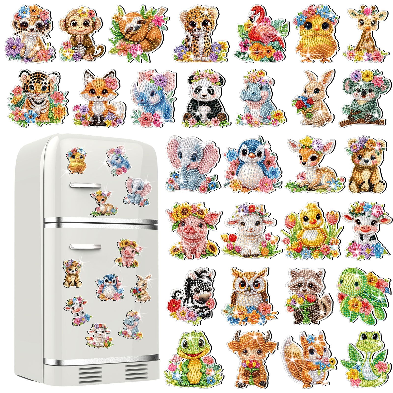 Xuhal 30 Pcs Animal Diamond Painting Magnets Art Kits 2″ x 3″,