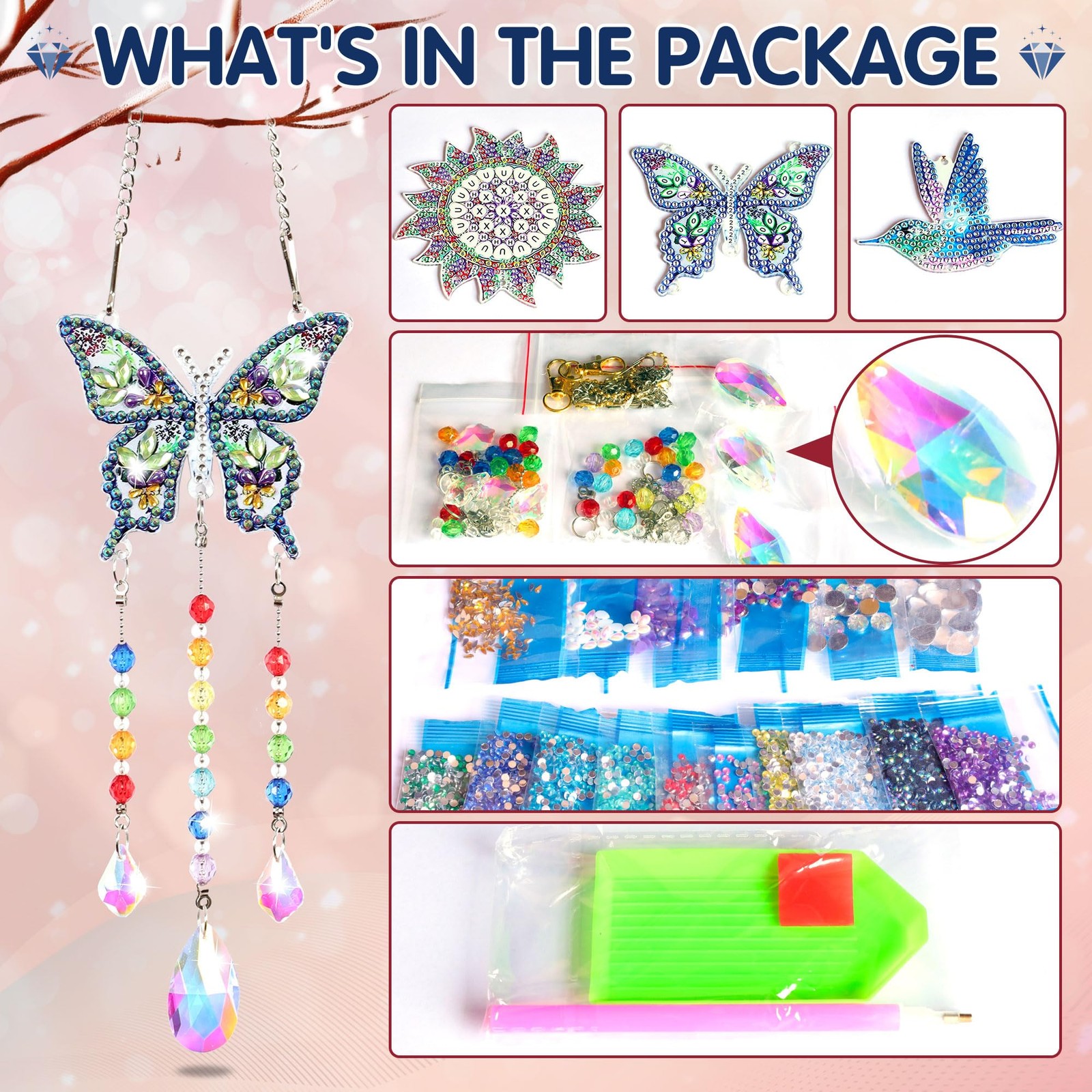 Funshot 3 Pcs DIY Diamond Painting, Small Hummingbird Onesize, multicolored