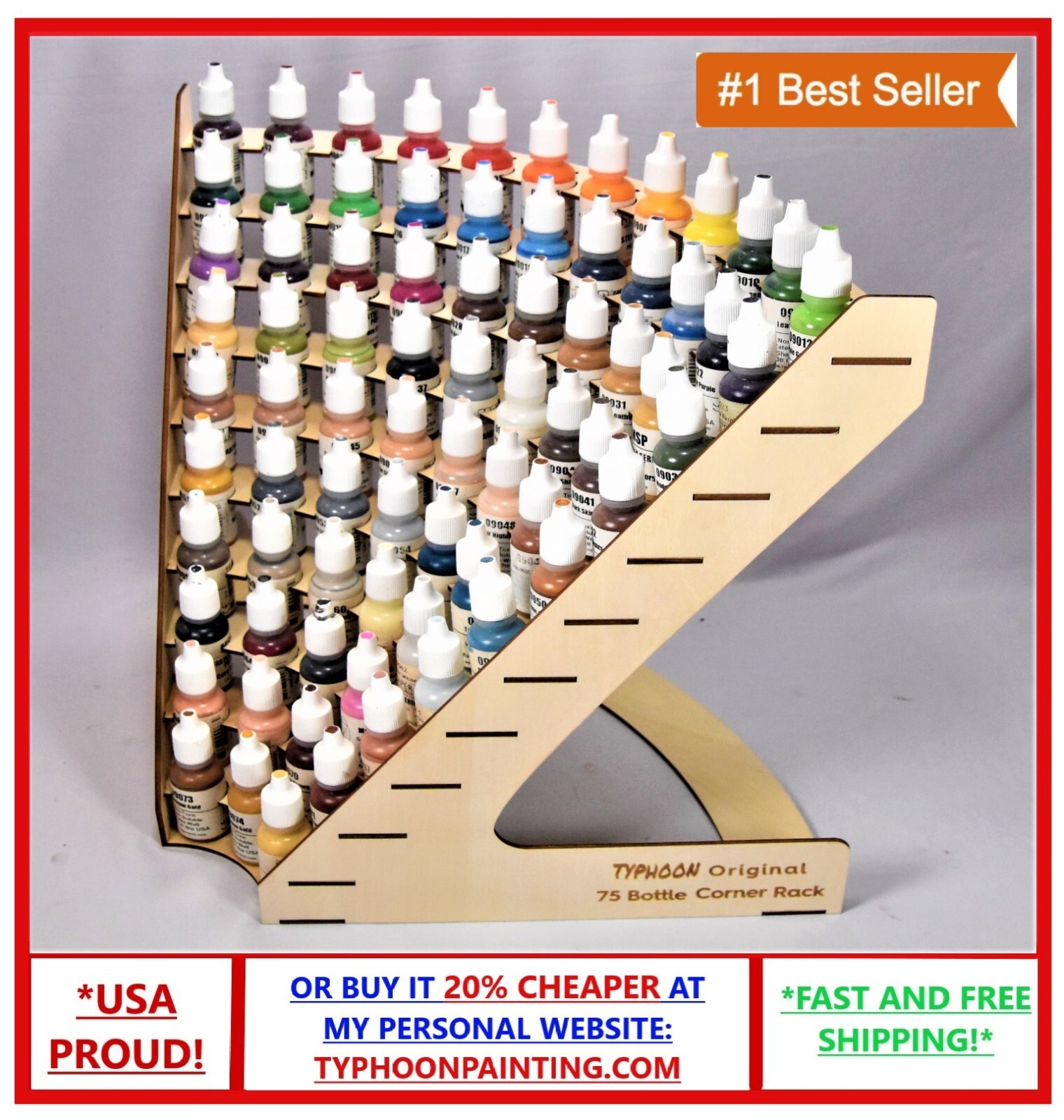 75 BOTTLE PAINT RACK INNER CORNER USA TYPHOON© ARMY PAINTER, VALLEJO, TESTORS