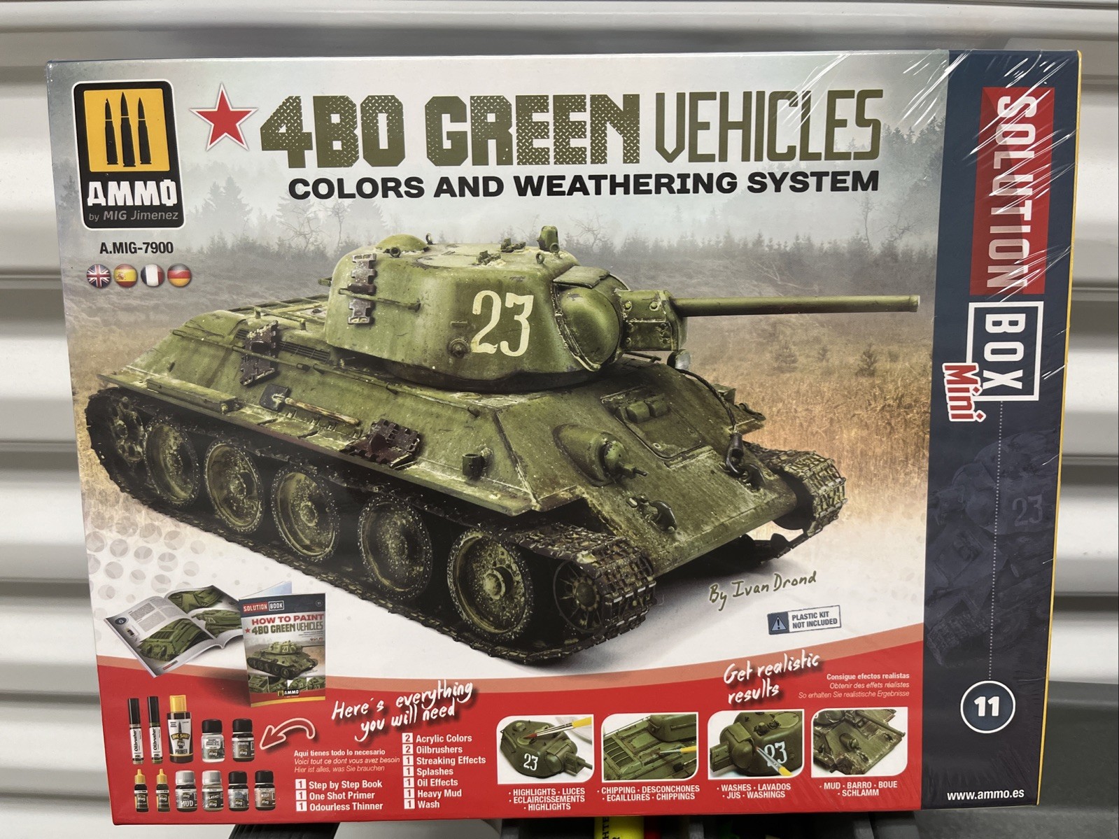 Mig Ammo #7900 4BO Green Vehicles Mini Solution Box Colors & Weathering