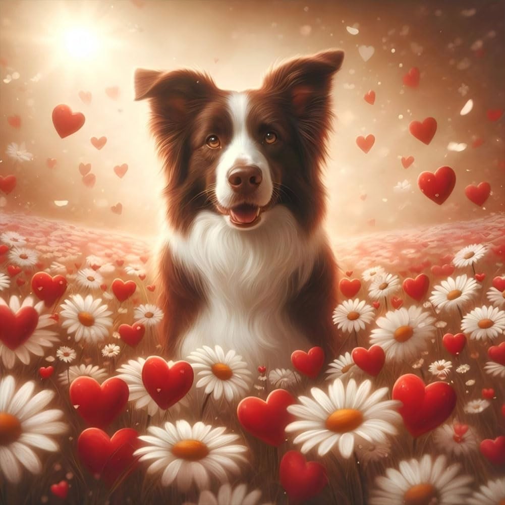 Diamond Painting Kits for Adults Dog, Flower 5D Full Drill Diamond Art Kits forr