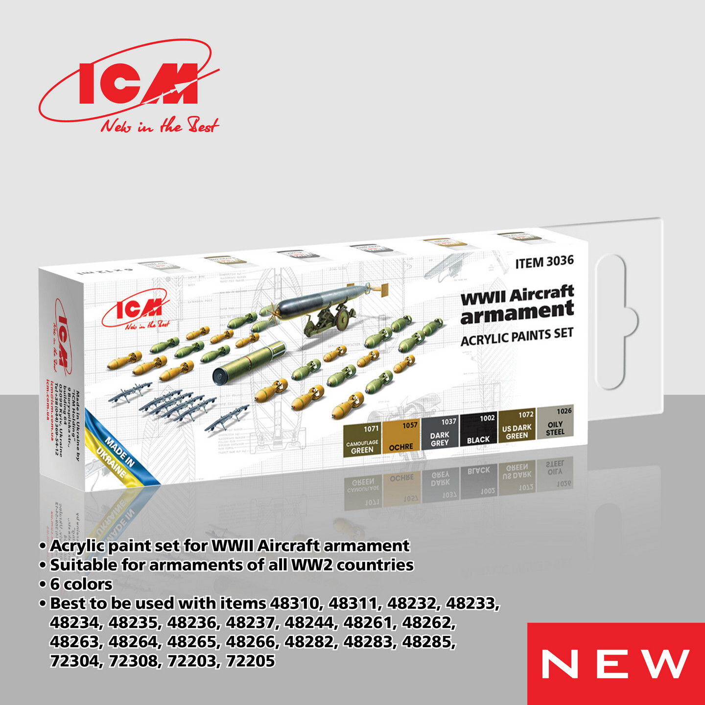 ICM 3036 – Acrylic paint set for WWII Aircraft armament