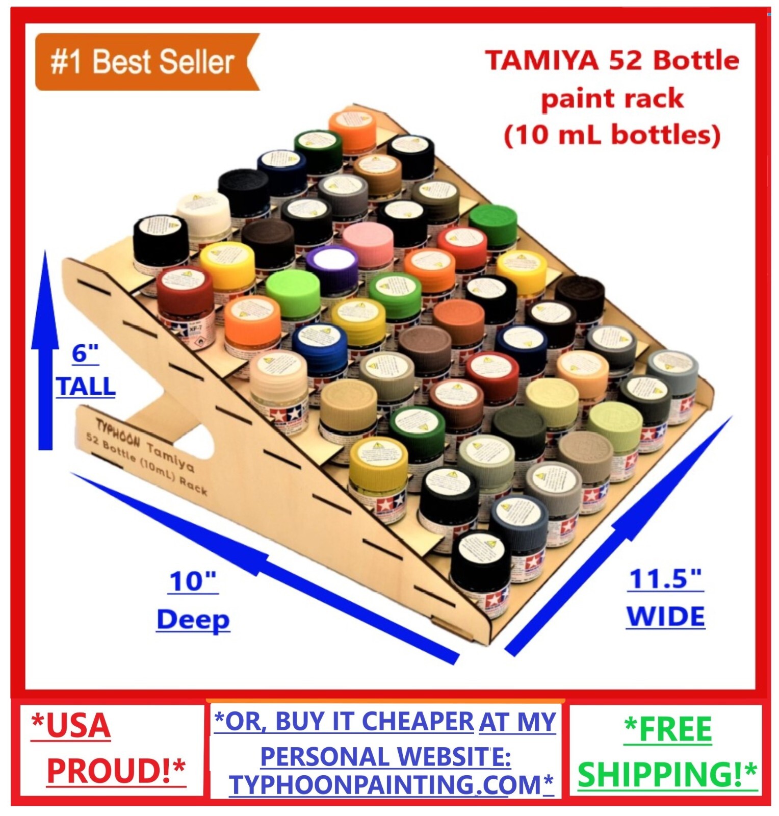 52 BOTTLE TAMIYA (10ML) PAINT RACK MASTER SERIES USA TYPHOON HOBBY MINIATURE