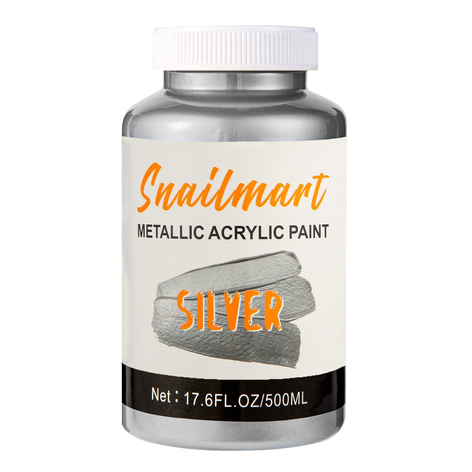 500ml Metallic Silver Acrylic Paint with Brush NonToxic, NonFading Silver Le…