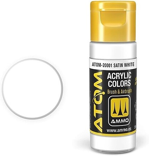 Ammo Atom Color Satin White 20ml – Hobby and Model Acrylic Paint – #20001