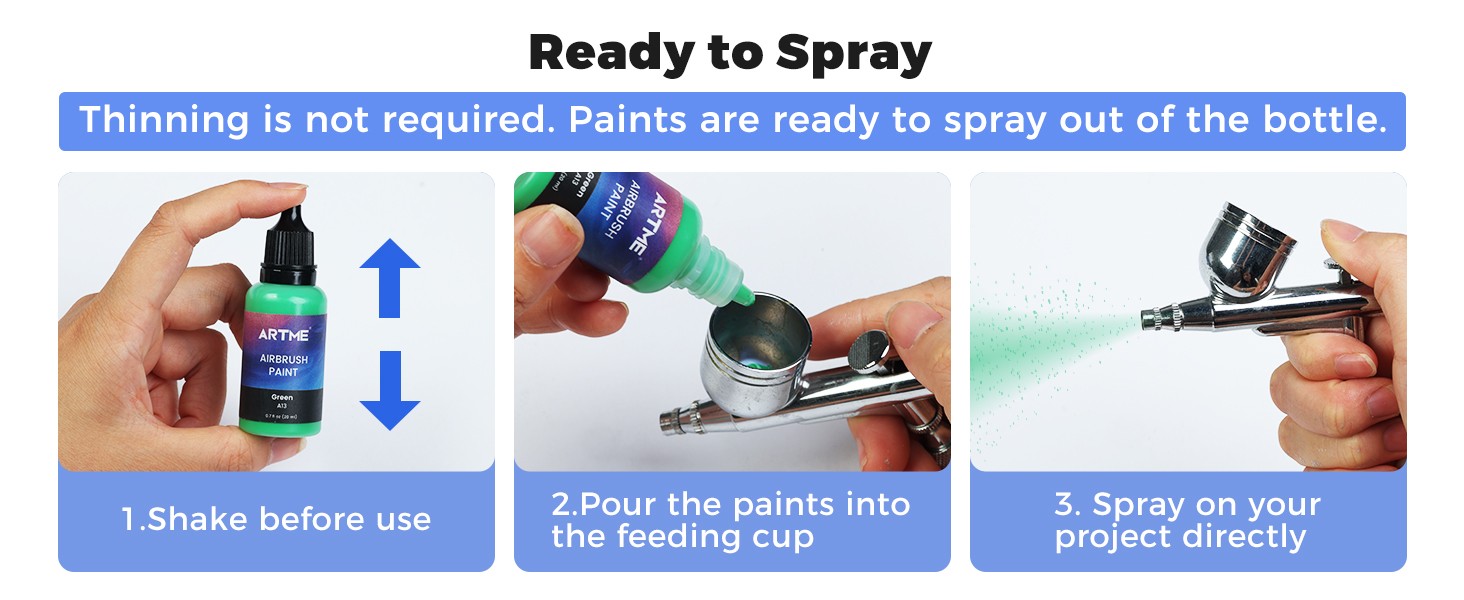 Airbrush Paint, 42 Colors with 3 Thinner, Ready to Spray, Opaque & Water Based