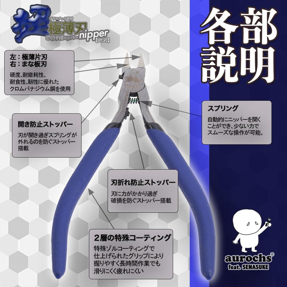 aurochs Single Blade Nipper Senasuke Blue Ultra Thin Gunpla Model Tool Japan NEW