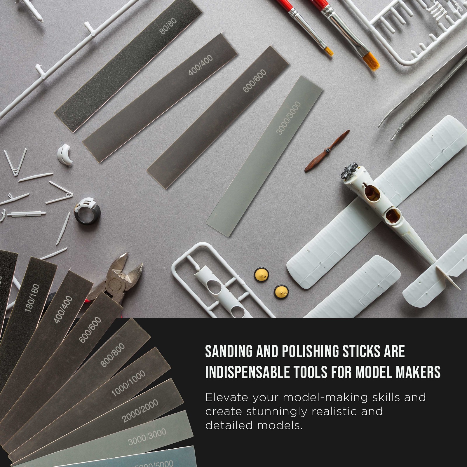 20 Pack Model Sanding and Polishing Sticks 5″ Rectangular Shape Variety of Grits